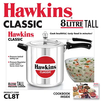 Hawkins Classic Inner Lid Aluminium Pressure Cooker (Tall), 8 Litre, Silver
