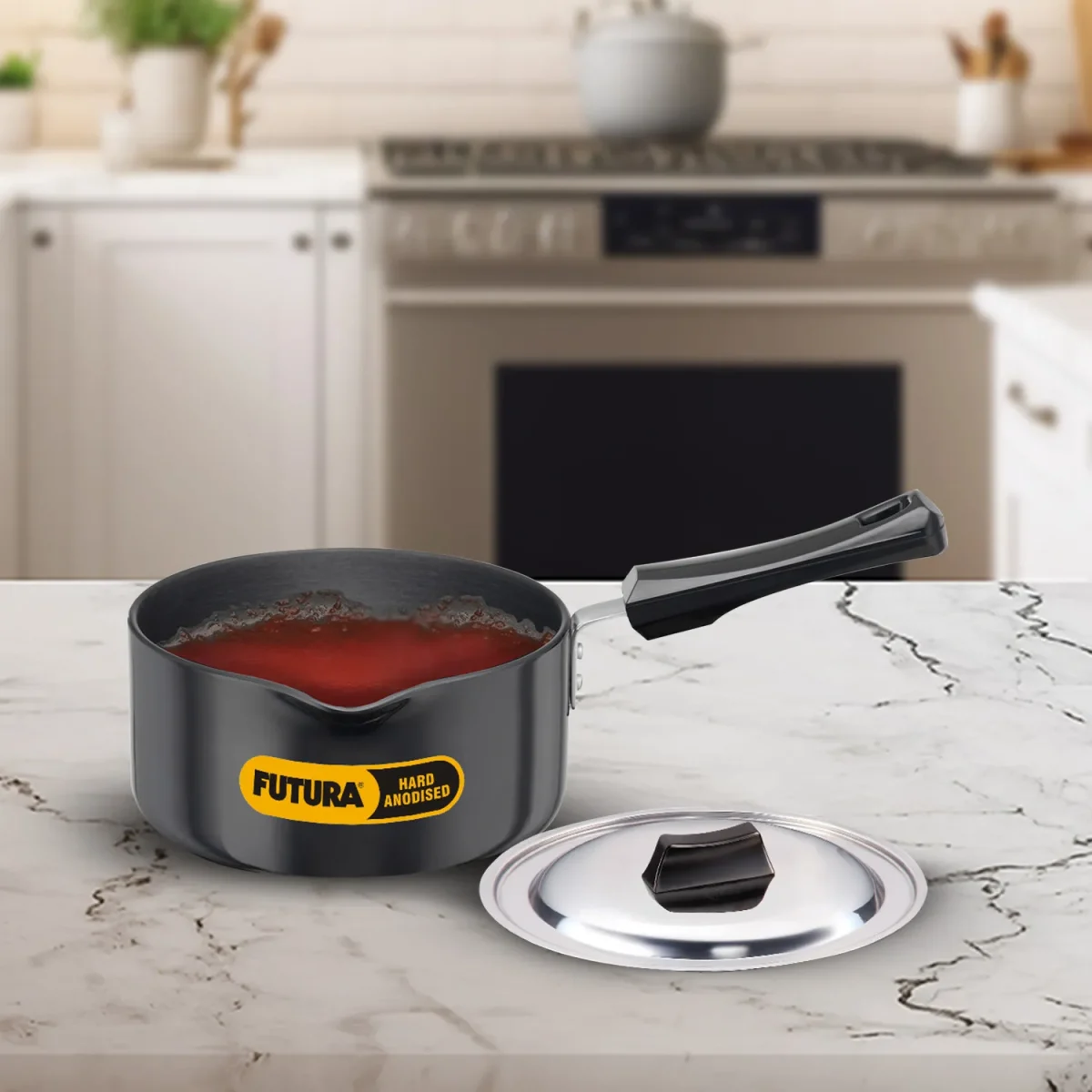 Induction Compatible Hard Anodised Saucepan 2 Litre with Stainless Steel Lid (3.25 mm Thick)