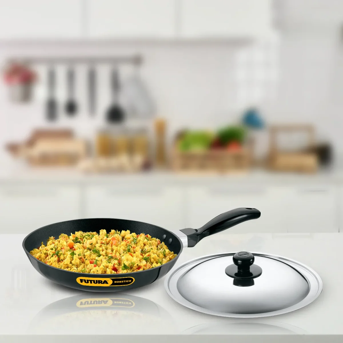 Hawkins Futura 24 cm Non Stick Induction Fry Pan with Stainless Steel Lid, Black (INF24S)