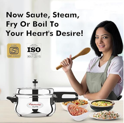 Butterfly Cute Ss Induction Compatible Outer Lid Stainless Steel Pressure Cooker 3 L