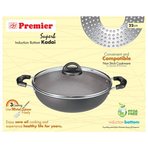 Premier Non Stick Superb Deep Kadai with G.lid 22cm IB(059085)