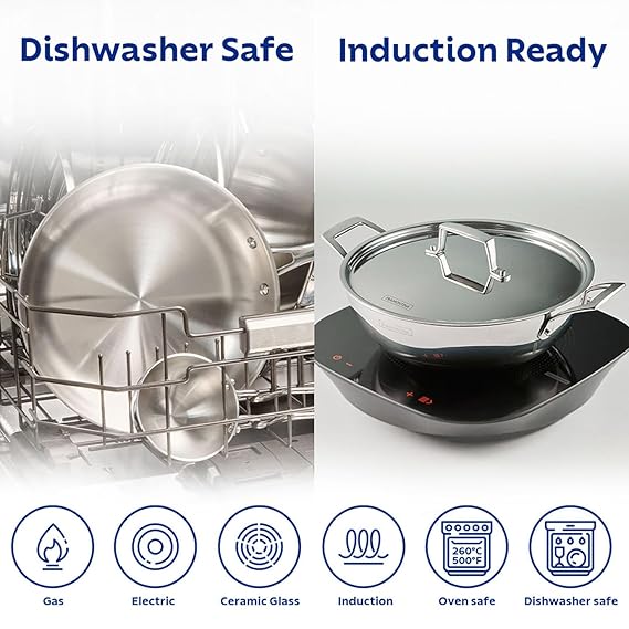 TRAMONTINA Aeion Triply 24cm / Stainless Steel Kadai with Lid