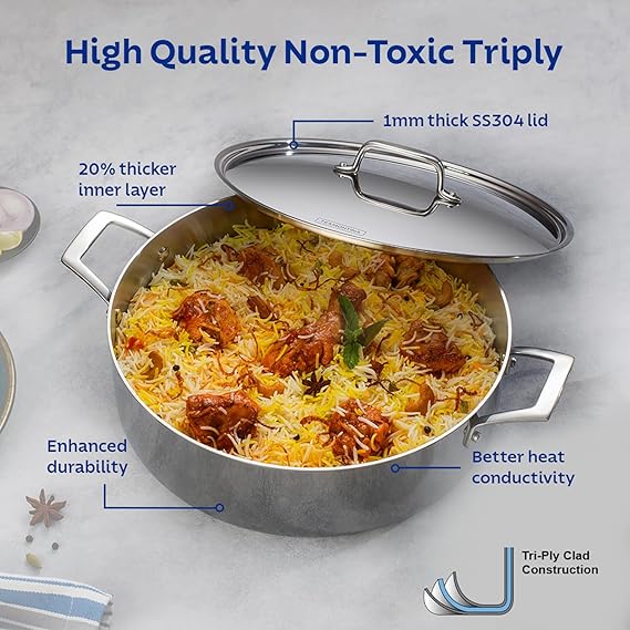 Tramontina AEION TriPly 24cm / 4.8L Stainless Steel Casserole with lid