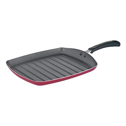 PREMIER Non Stick Aluminium Grilled Fry Pan (Red, 25x30 cm)