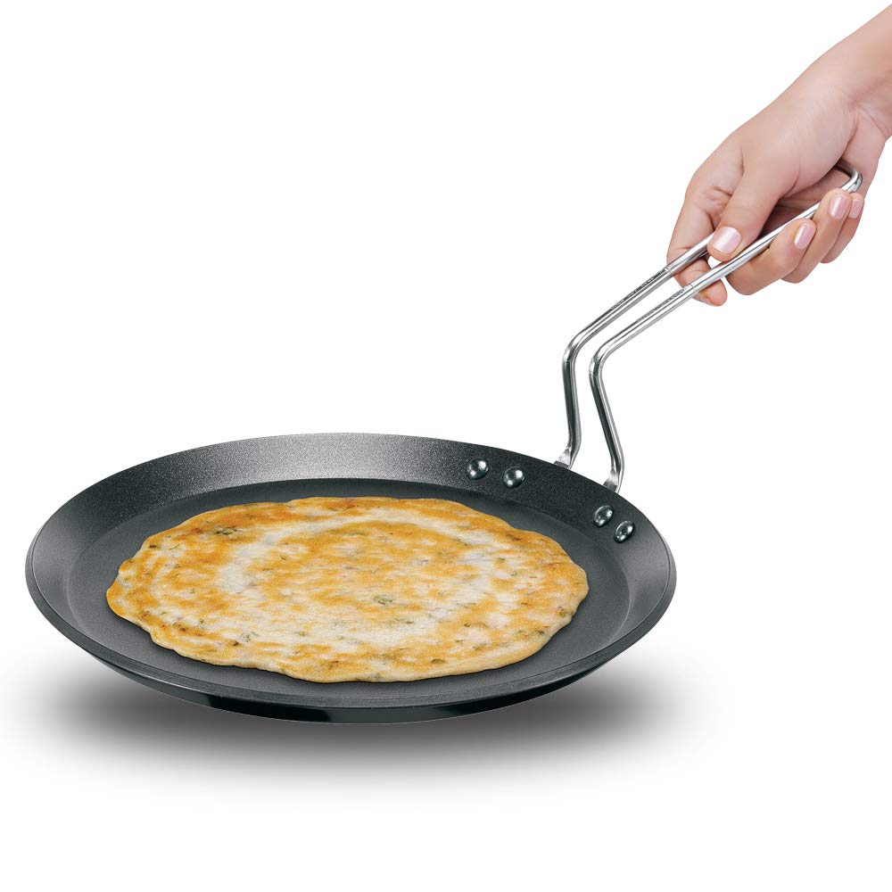 Hawkins Futura 26 cm  Non Stick Tawa with Stainless Steel Handle, Induction Tawa  Black (INFT26)
