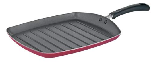 PREMIER Non Stick Aluminium Grilled Fry Pan (Red, 25x30 cm)