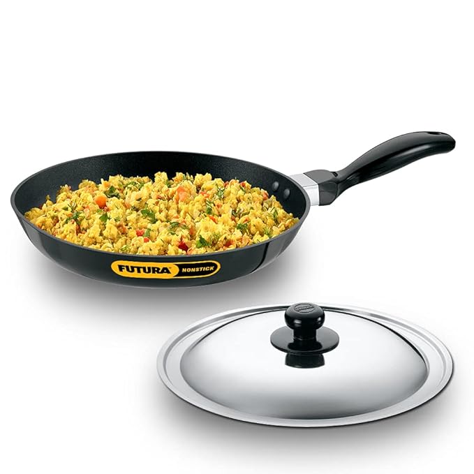 Hawkins Futura 24 cm Non Stick Induction Fry Pan with Stainless Steel Lid, Black (INF24S)