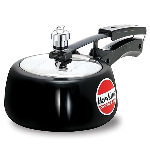 Hawkins 1.5 Litre Contura Black Pressure Cooker, Hard Anodised Inner Lid Cooker, Handi Cooker, Black