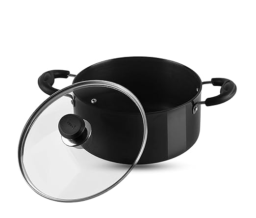 Vinod Black Pearl Hard Anodised Saucepot with Glass Lid 7 litres Capacity (30 cm)